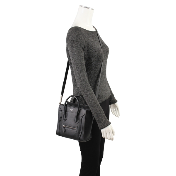 Leather Nano Luggage Tote Black