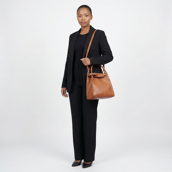 Leather Long Strap Small Big Bag Brown