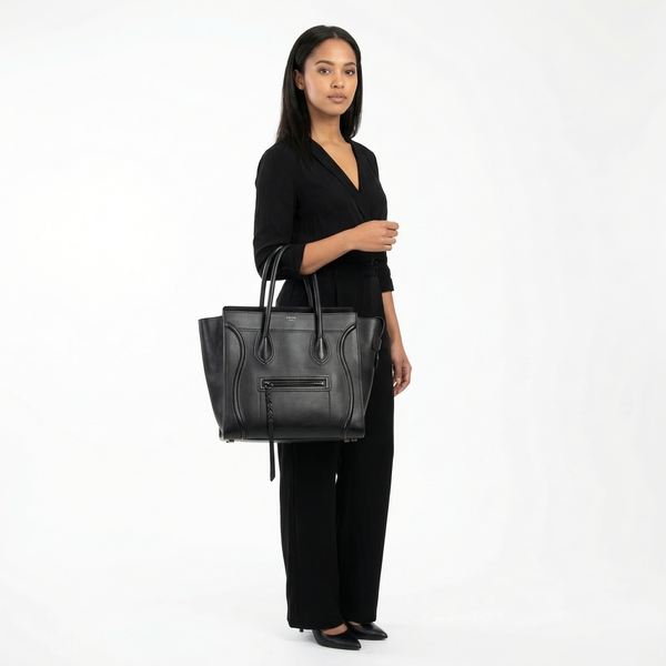 Leather Phantom Luggage Tote Black