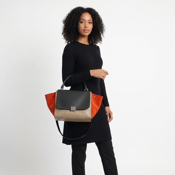 Leather/Suede Medium Trapeze Bag Tri-Colour