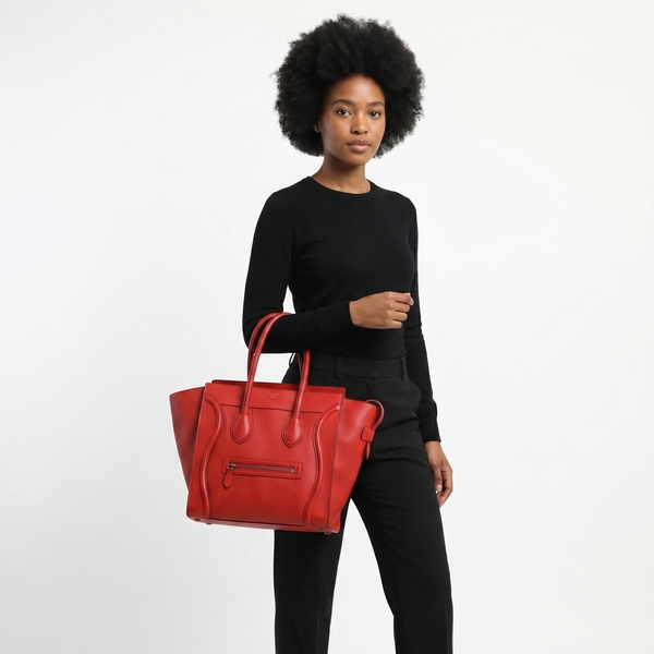 Leather Mini Luggage Tote Red