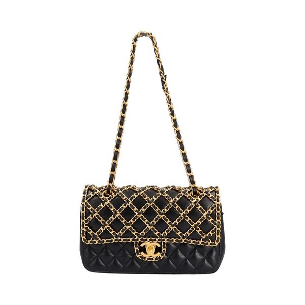 CHANEL Leather Cage Double Chain Flap Bag Black - Limited Edition