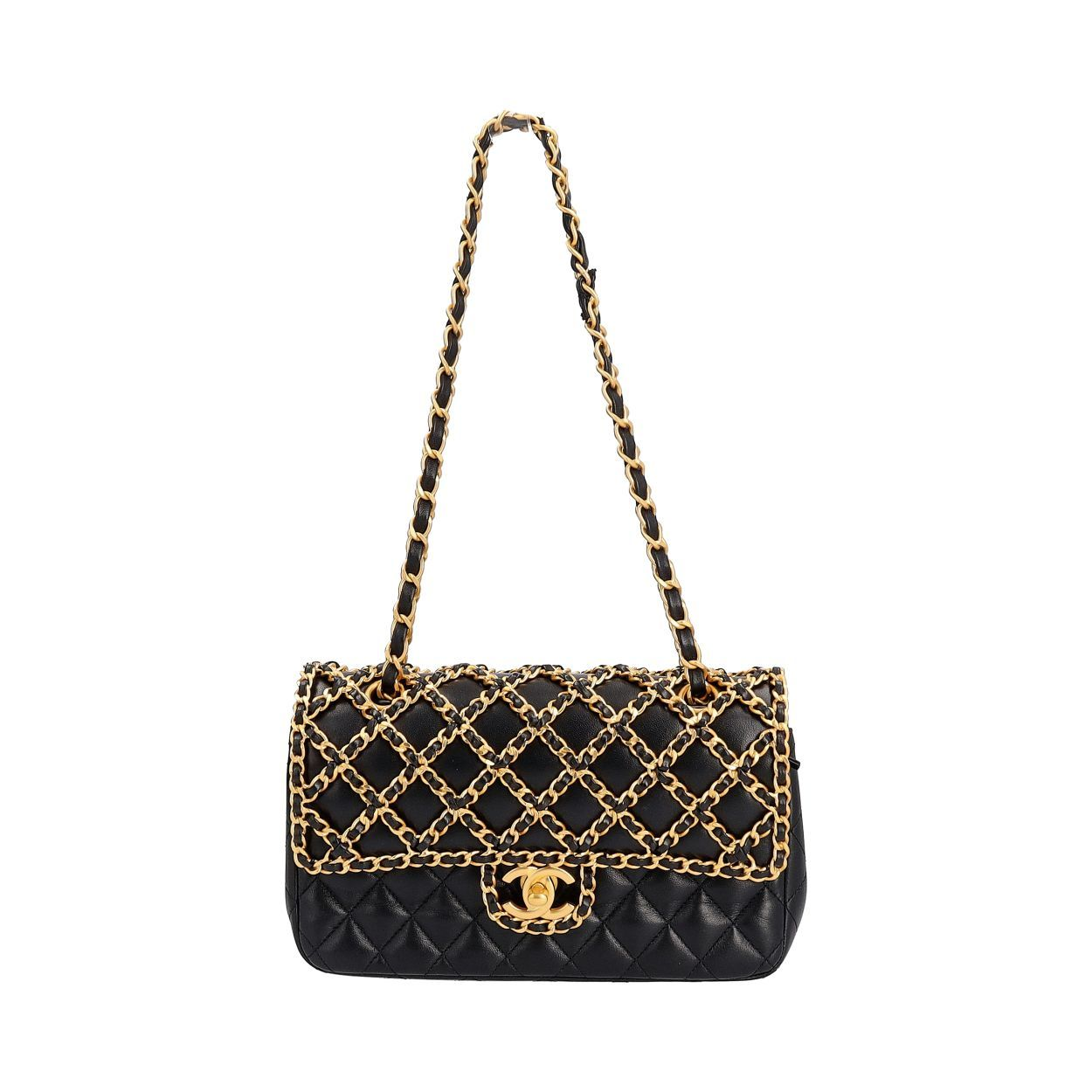 CHANEL Leather Cage Double Chain Flap Bag Black - Limited Edition