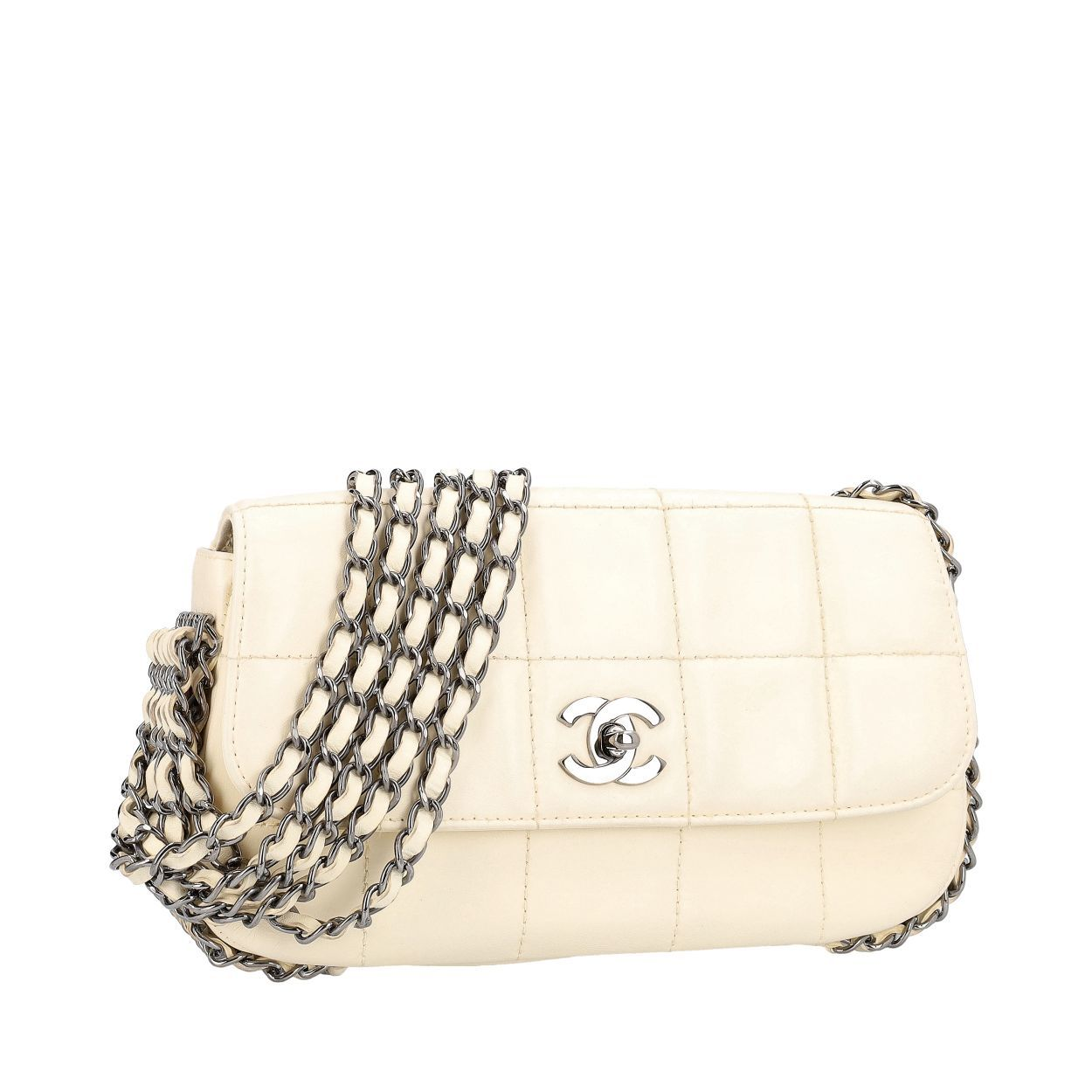 CHANEL Matte Leather Multi-Chain Flap Bag White | Luxity
