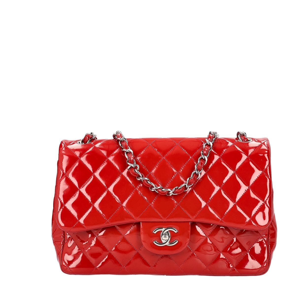 CHANEL Patent Classic Jumbo Double Flap Bag Red | Luxity