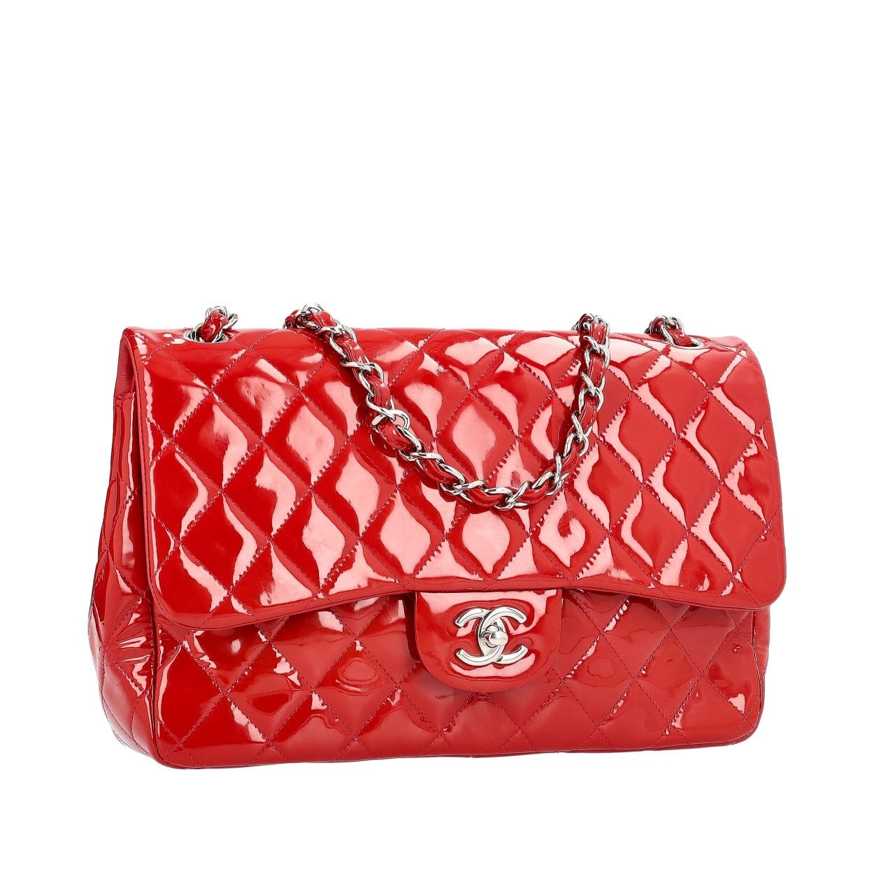 CHANEL Patent Classic Jumbo Double Flap Bag Red | Luxity