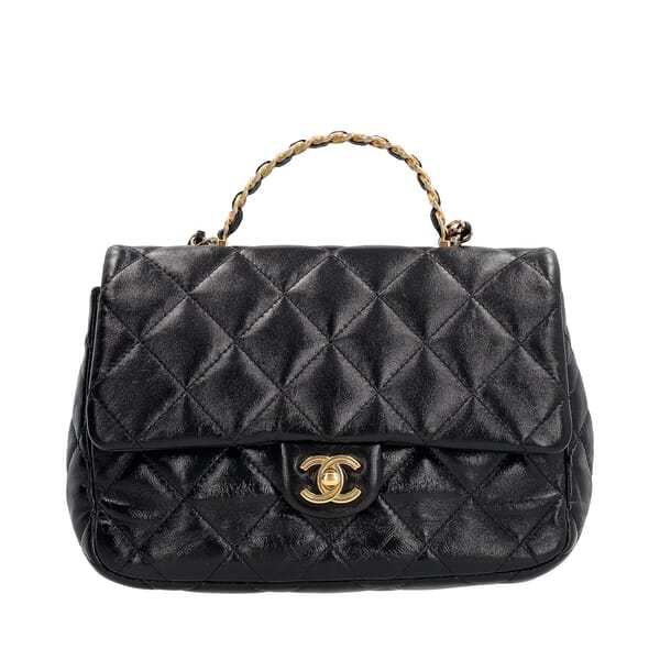 CHAＮＥＬ CHANEL Glazed Leather Mini Top Handle Flap Bag Black | Luxity