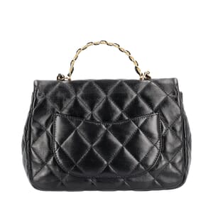 CHANEL Glazed Leather Mini Top Handle Flap Bag Black | Luxity