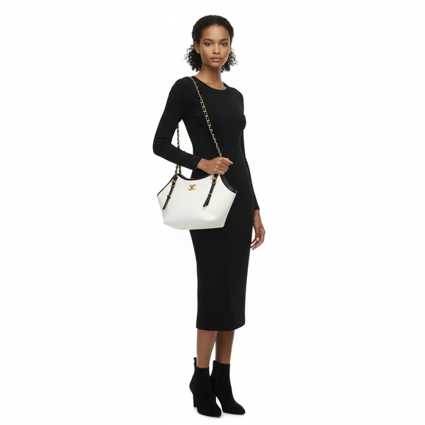 Raffia Small Shopping Bag White/Black
