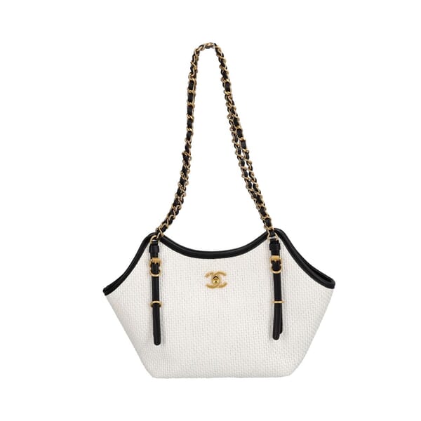 Raffia Small Shopping Bag White/Black