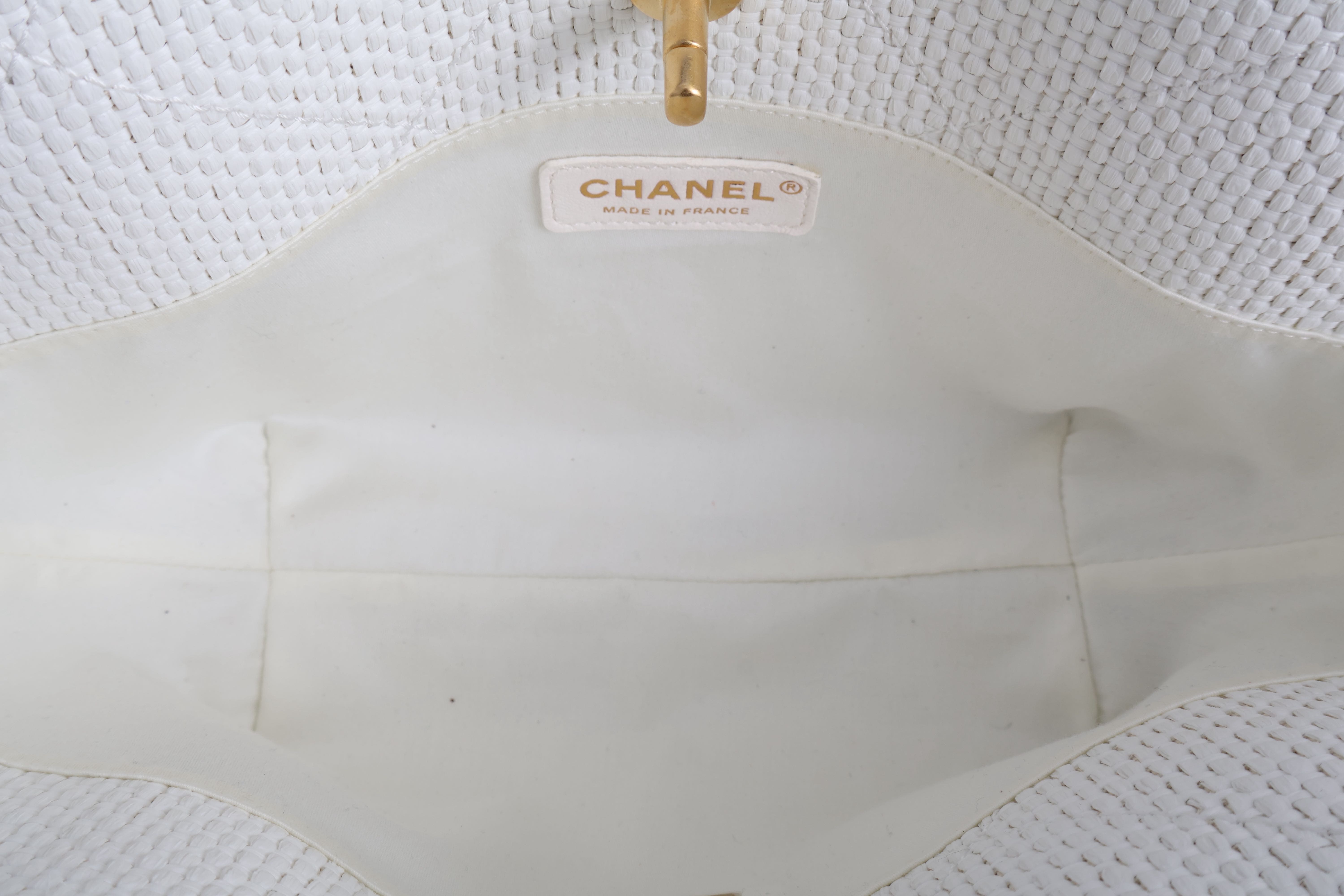 CHANEL Raffia Small Shopping Bag White/Black | Luxity