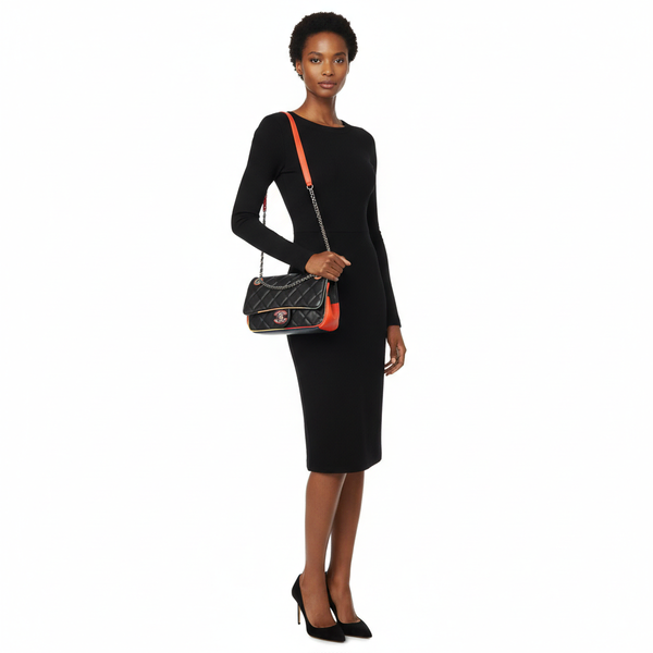 Quilted Leather Small Cuba Colour Flap Bag Black