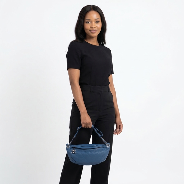Quilted Caviar Shoulder/Belt Bag Small Blue