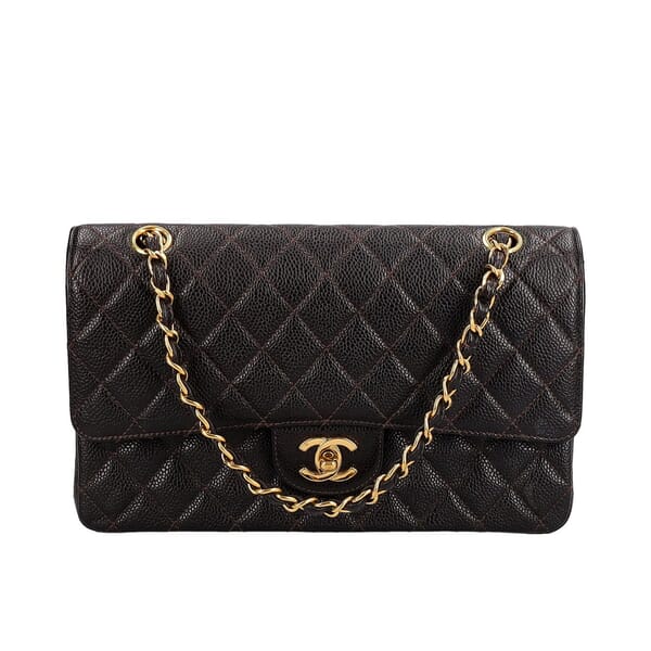 Vintage Quilted Caviar Classic Double Flap Dark Brown