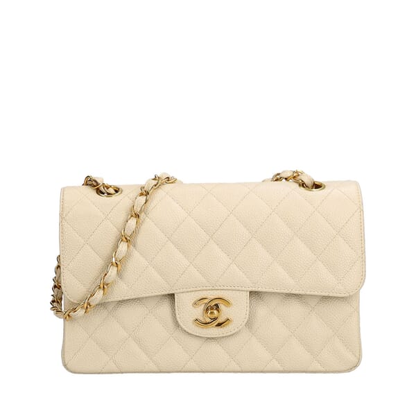 Vintage Quilted Caviar Classic Double Flap Bag Cream