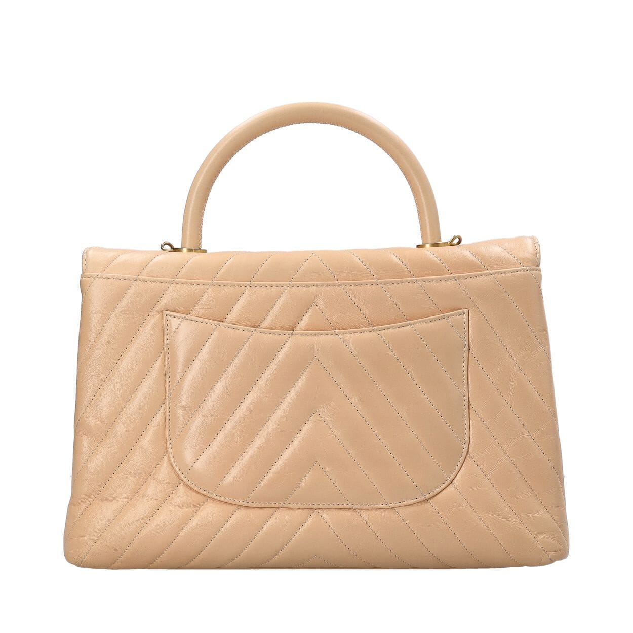 CHANEL Chevron Aged Leather Coco Handle Maxi Bag Beige | Luxity