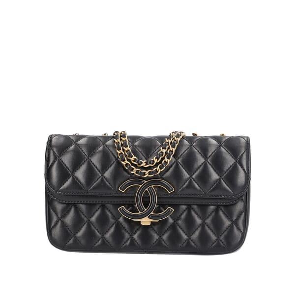 Quilted Lambskin Chic Double Flap Bag Black
