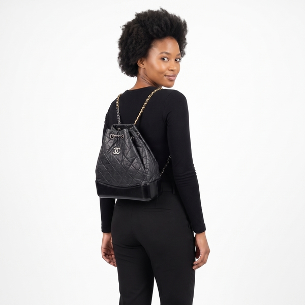 Aged Calfskin Small Gabrielle Backpack Black