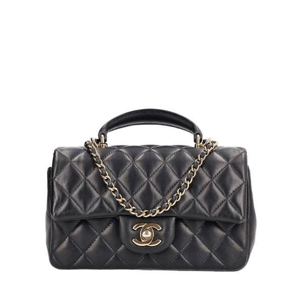 Quilted Leather Classic Mini Top Handle Black