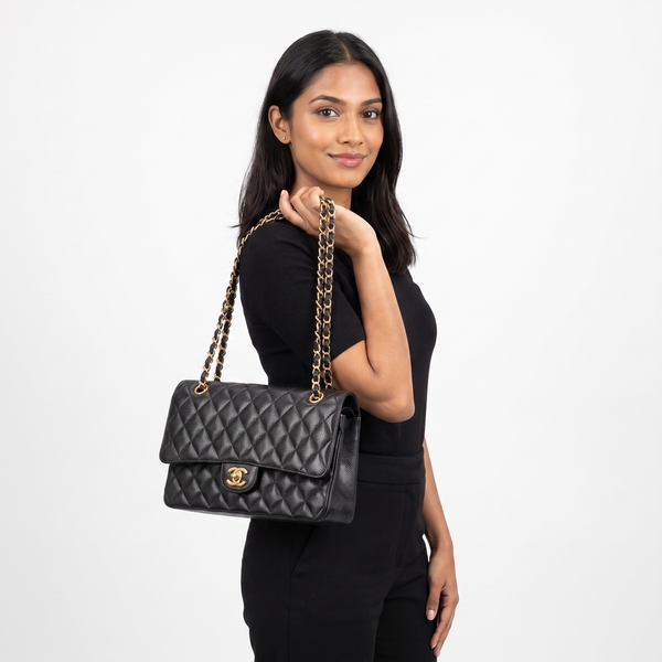 Quilted Caviar Classic Medium Double Flap Bag