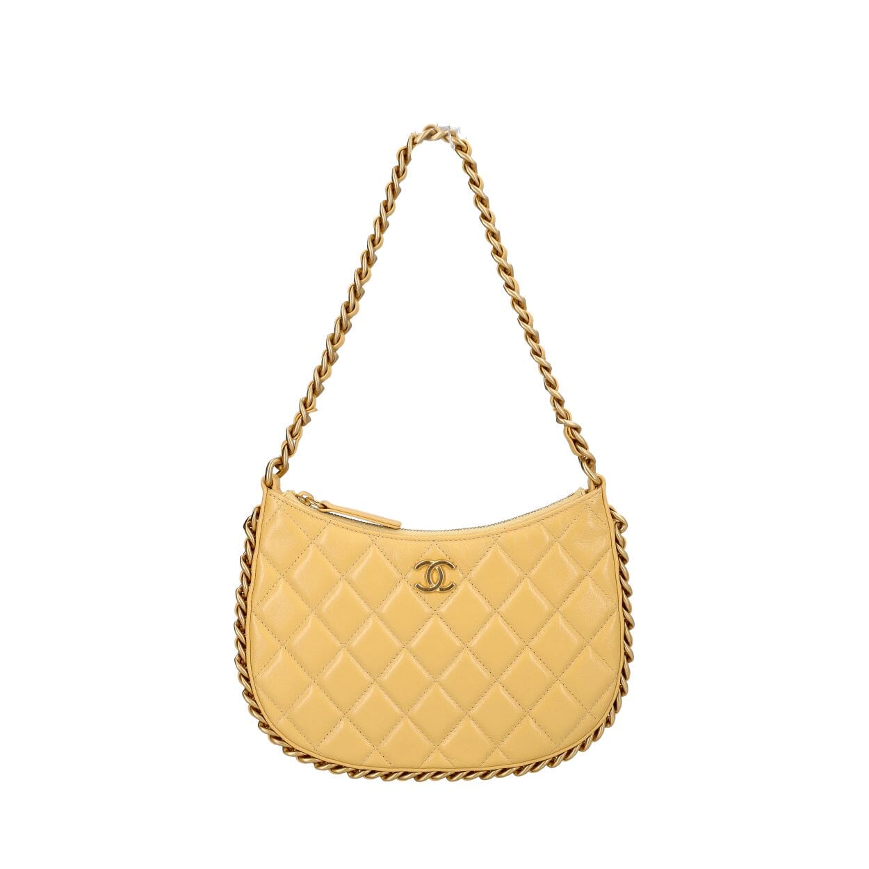 Quilted Leather Chain Around Hobo Bag Yellow