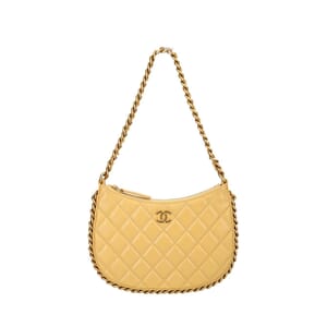 Quilted Leather Chain Around Hobo Bag Yellow
