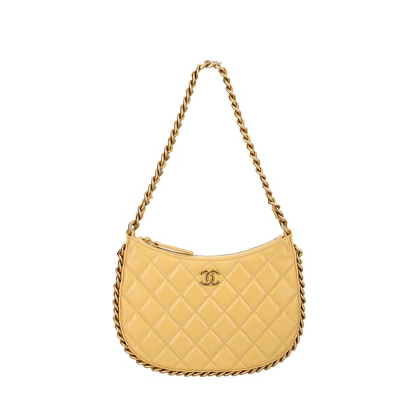 Quilted Leather Chain Around Hobo Bag Yellow