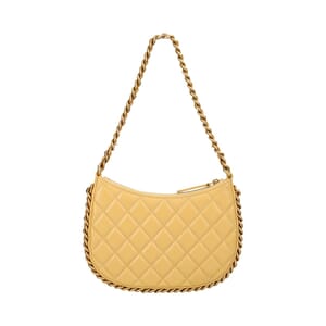 Quilted Leather Chain Around Hobo Bag Yellow, view 3