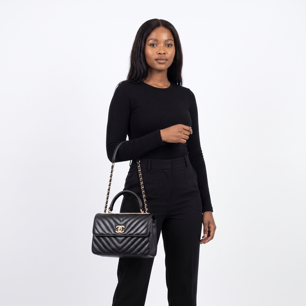 Quilted Leather Trendy CC Medium Flap Bag Black