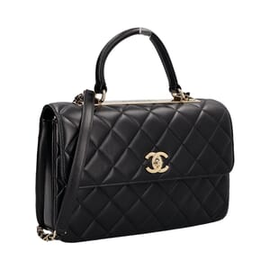 Quilted Leather Trendy CC Medium Flap Bag Black, view 3