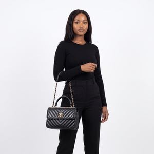 Quilted Leather Trendy CC Medium Flap Bag Black, view 10
