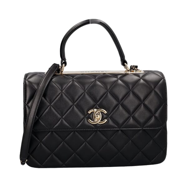 Quilted Leather Trendy CC Medium Flap Bag Black