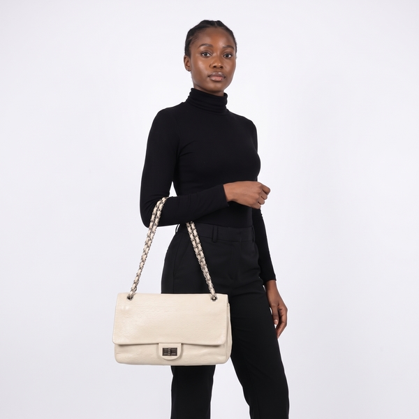 Vintage Leather Unlimited Reissue 228 Maxi Double Flap Bag Cream