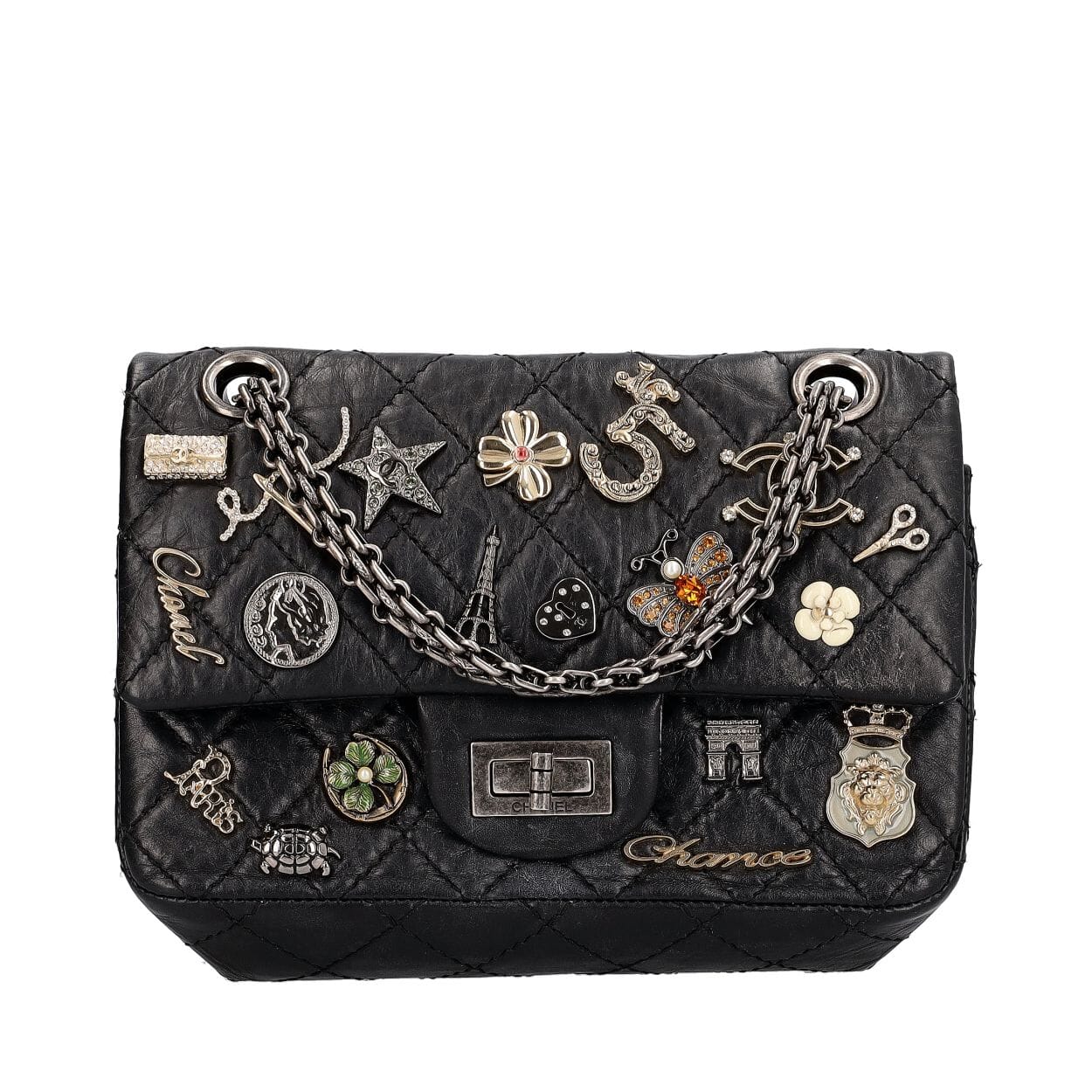 Aged Leather 2.55 Reissue Lucky Charms Flap Bag Black