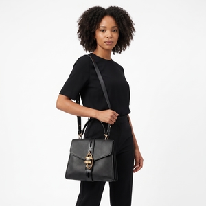 Leather Medium Aby Day Shoulder Bag Black, view 9