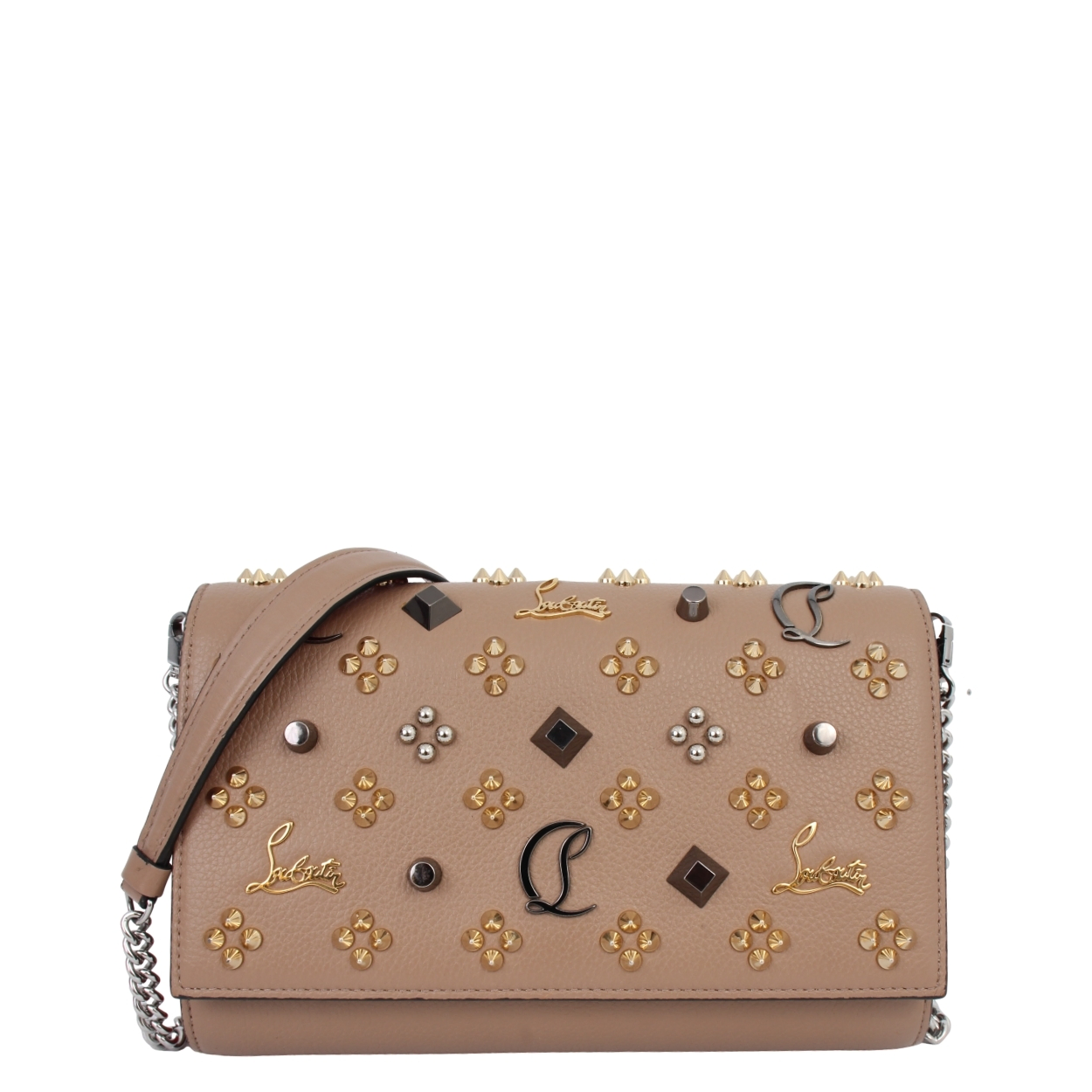 Leather Paloma Studded Clutch Beige