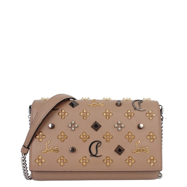 Leather Paloma Studded Clutch Beige