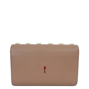 CHRISTIAN LOUBOUTIN Leather Paloma Studded Clutch Beige | Luxity