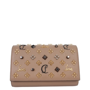 Leather Paloma Studded Clutch Beige, view 3