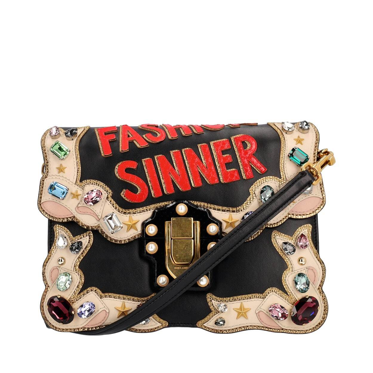 DOLCE & GABBANA Leather Fashion Sinner Lucia Crystal Bag Black