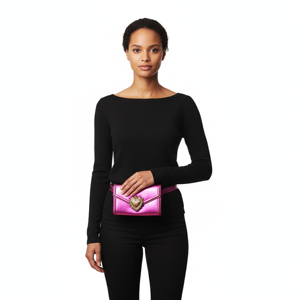 Metallic Leather Devotion Belt Bag Pink - S: 75 (30)