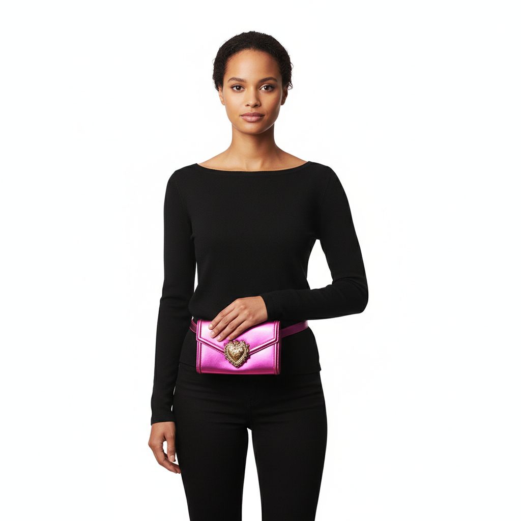 DOLCE & GABBANA Metallic Leather Devotion Belt Bag Pink - S: 75