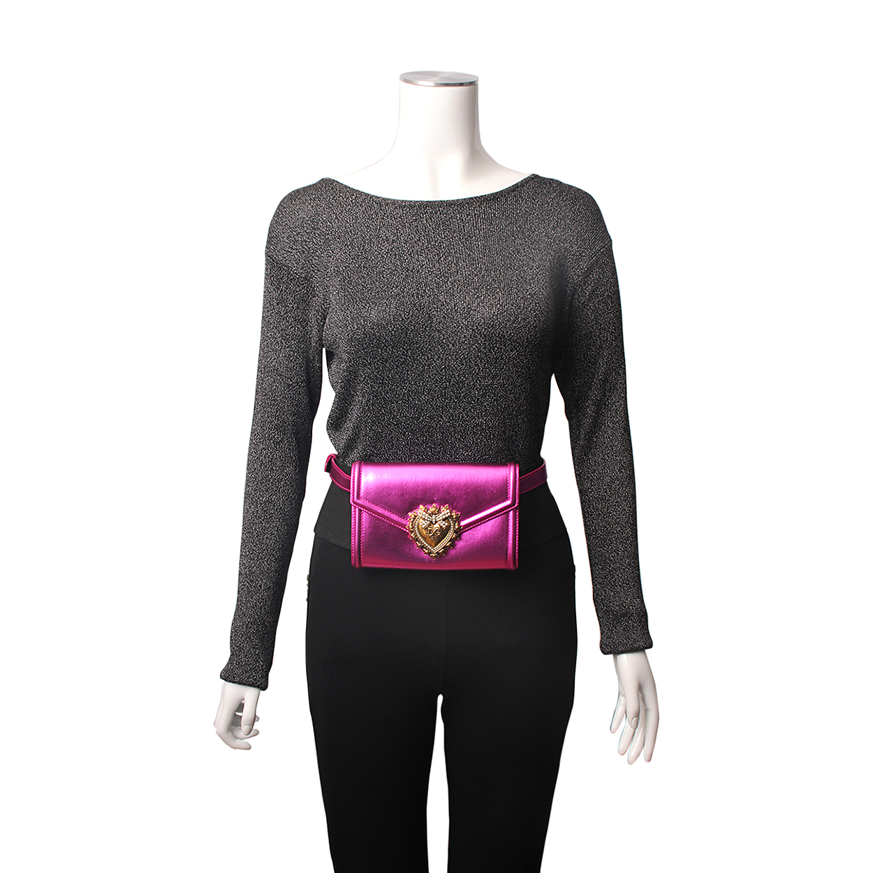 DOLCE & GABBANA Metallic Leather Devotion Belt Bag Pink - S: 75