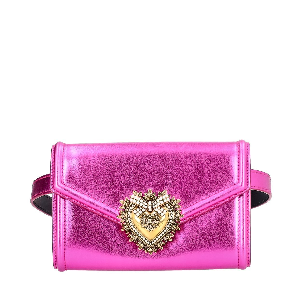 DOLCE & GABBANA Metallic Leather Devotion Belt Bag Pink - S: 75