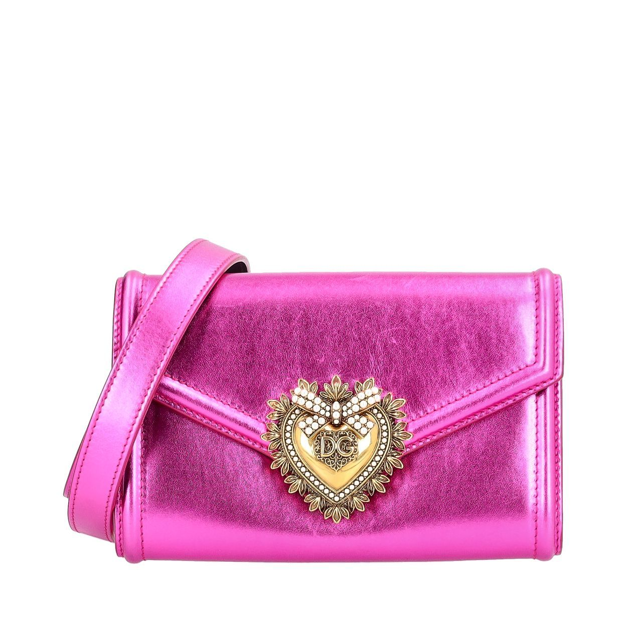 DOLCE & GABBANA Metallic Leather Devotion Belt Bag Pink - S: 75