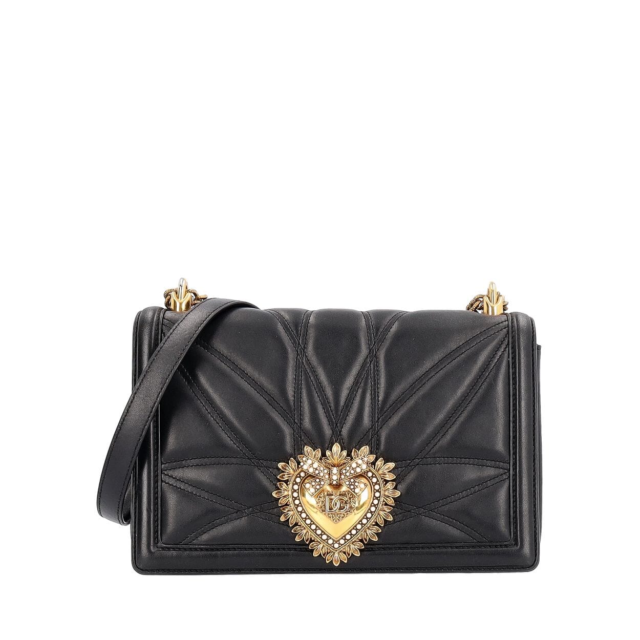 DOLCE & GABBANA Quilted Leather Large Devotion Shoulder Bag Black