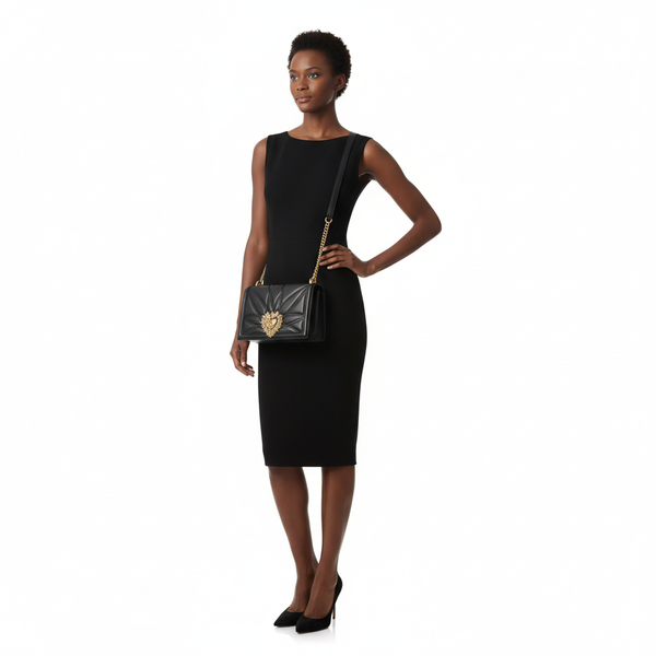 Quilted Leather Large Devotion Shoulder Bag Black