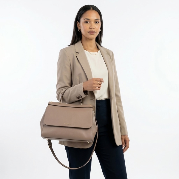Soft Leather Large Sicily Bag Taupe