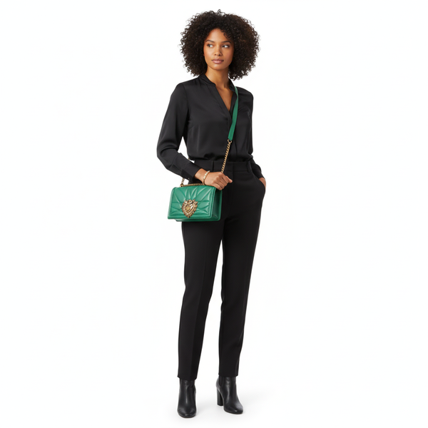 Quilted Leather Medium Devotion Bag Green