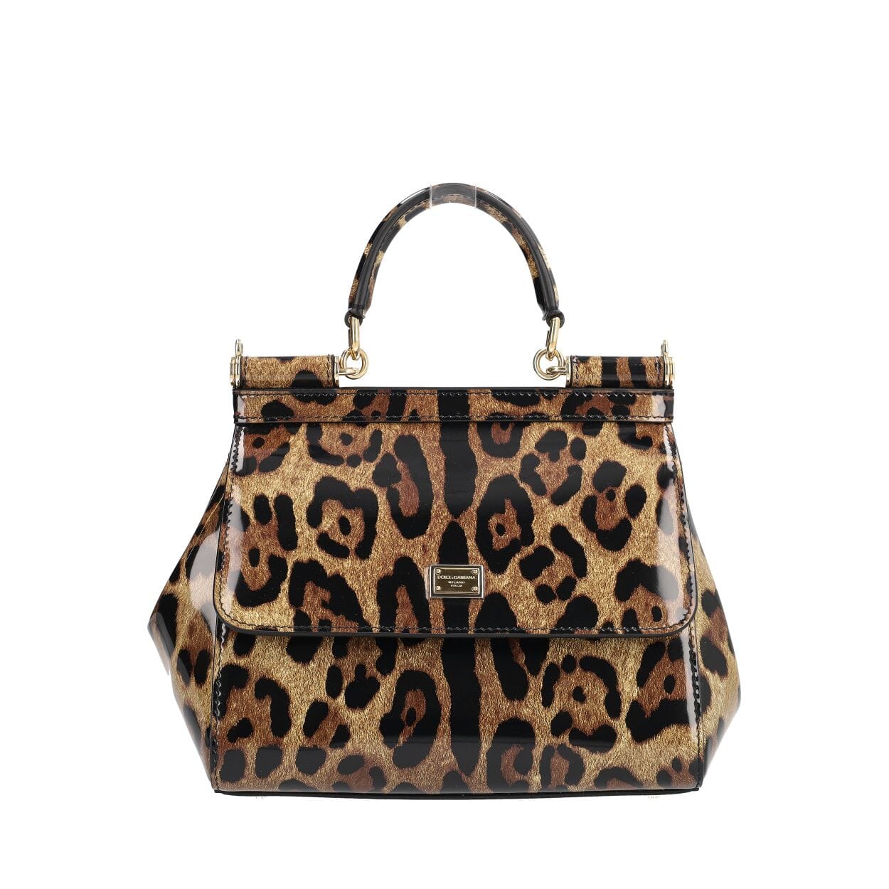 DOLCE & GABBANA Patent Leopard Print Medium Sicily Bag | Luxity